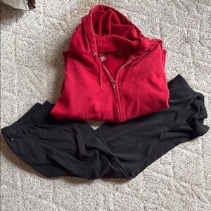 Red Zip-Up Hoodie with Black Sweatpants Set